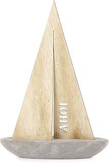 Heitmann Deco – Segel-Schiff mit Schriftzug „Ahoi“ – aus Stein und Holz – für Geburtstag – marit…