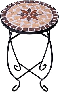 Dszapaci Garten Beistelltisch Mosaiktisch Rund Balkontisch Kleine Gartentische Blumenhocker Balko…