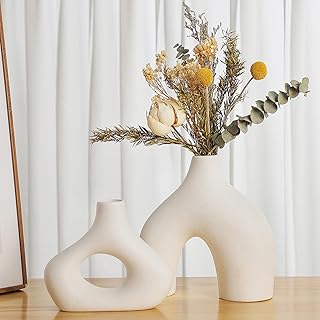 Weiße Keramikvase 2er-Set Doppelberg vasen für Moderne Boho Nordic Minimalismus-Stil Dekoration…