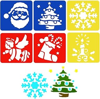 6 Stück wiederverwendbare Malvorlagen für Kinder, DIY Weihnachts-Schablonen Set, Kunststoff Sch…