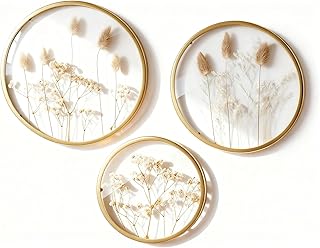 WPAJIRZO Wanddeko Boho Stil Glasrahmen mit gepressten Trockenblumen, 3er Set, Wand Dekoration Get…