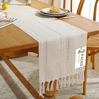 2 Stück Mode Beige Landhausstil Quasten Tischläufer, Baumwolle Table Runner mit Handquasten, Wa…