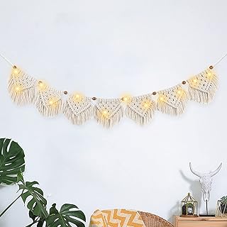 Boho Deko – Makramee Wandbehang,Wandteppich Chic Tapisserie Fransengirlande Mit 3M LED Lichterket…