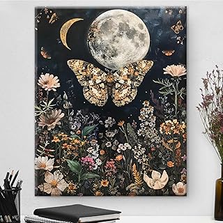 Leinwandbild, Motiv: Gothic-Schmetterling, Mond, dunkles Gothic-Design, ästhetisches Gemälde, K…