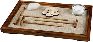 Loveria Zen Garten Schreibtisch, Braun | 28x19cm | Set mit Sand, Teekerzen-Glas, Stempel, Kurzhak…