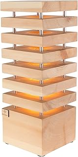 Design LED-Zirbenlampe 14 x 14 x 38 cm – hochwertige Schlafzimmer-Lampe aus Zirbenholz – Handgefe…
