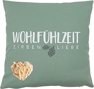 Herbalind Zirbenkissen Wohlfühlzeit Lindgrün 25x25cm mit Reißverschluss hochwertige Zirbenfloc…