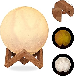 Relaxdays Mondlampe 3D, 2 Farben, dimmbar, Touch Sensor, kabellos, mit Ständer, für Kinder, Mon…