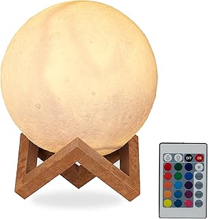 Relaxdays Mondlampe 3D, 16 Farben, dimmbar, Fernbedienung, kabellos, mit Ständer, Kinder, Mondle…