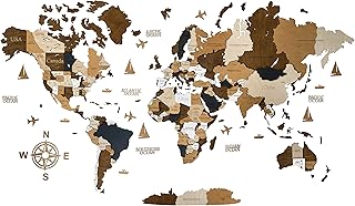 Holz-Weltkarte, 3D-Kunst, große Wanddekoration, für jeden Anlass, in den Größen M, L, XL, Ges…