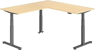 bümö Eckschreibtisch elektrisch höhenverstellbar L-Form: 180 x 200 cm in Ahorn, Gestell Graphi…