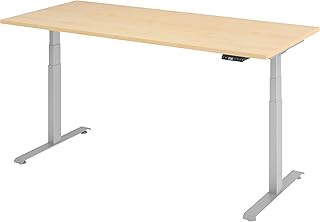 bümö höhenverstellbarer Schreibtisch 180 x 80 cm in Ahorn, Gestell Silber – Höhenverstellbar …