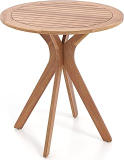 COSTWAY Gartentisch wetterfest, Ø 70 cm runder Holztisch, Beistelltisch aus Akazienholz, Balkont…