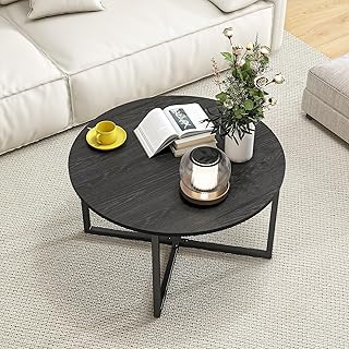 HOJINLINERO Runder Couchtisch, Teetisch, Beistelltisch, Sofatisch für Wohnzimmer, mit Metallbein…