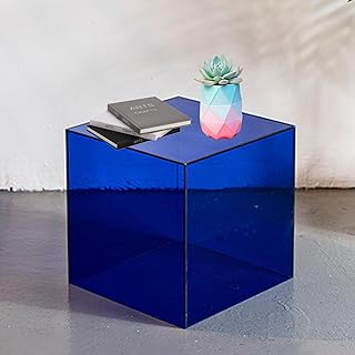Blauer Acryl-Beistelltisch – Moderner Glas-Beistelltisch für Wohnzimmer, Schlafzimmer, Heimbü…