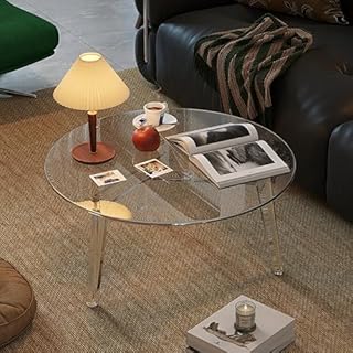 Runder Couchtisch, Acryl, moderner Mitteltisch mit stabilem, transparentem Sockel, leicht zu rein…