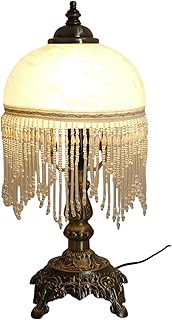 Dapo Tischleuchte Weide Landhaus-Stil messing-antik Glasschirm, Fassung E14 Lampe Nachttischlampe