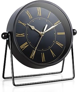 Vintage Metall-Tischuhr – Leise Kaminuhr ohne Ticken mit verstellbarem Winkel, Analoge Standuhr…