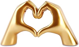 Goldene Herz-Hände Skulptur aus Resin – Modernes TV-Regal & Bücherregal Deko, Ästhetische Go…