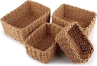 4er Set Aufbewahrungskorb Geflochten, Korb AufbewahrungStapelbare, Körbchen Boho Deko aus Papier…
