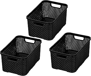 BranQ – Home essential Korb in Rattan Design 3er Set Grösse M 10 l, BPA-frei Kunststoff PP, Schw…