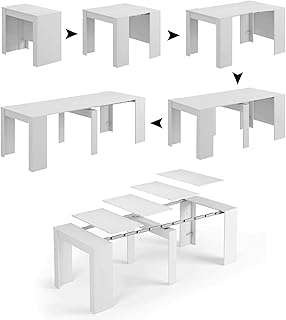 Dmora – Ausziehbarer Tisch Compton, ausziehbarer Esstisch, Tisch mit Erweiterungen ausziehbar auf…