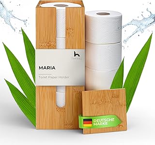 HENNEZ Toilettenpapier Aufbewahrung Bambus 4 Rollen Klopapier mit Deckel & Ablage Ersatzrollenhal…