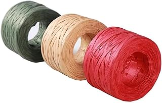 150M Raffiabast Papierband,Rot,Grüne Und Naturbast Bast Weihnachten Raffia Bastband 3 Rollen Nat…