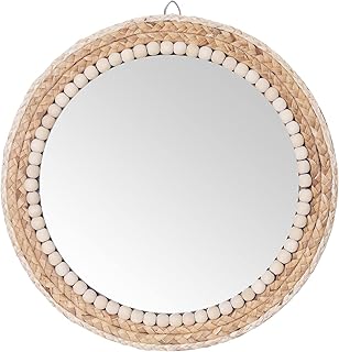 SWTHONY 38,1 cm Boho Runder Hängender Wandspiegel Dekorativer Rattan-Kreis Wandspiegel für Baue…