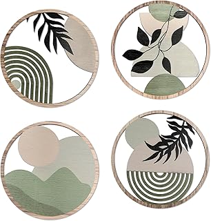 DETENE 4 Stück Holz Boho Wand Deko Holz Modern Wanddeko Wohnzimmer Minimalistische Wandkunst fü…
