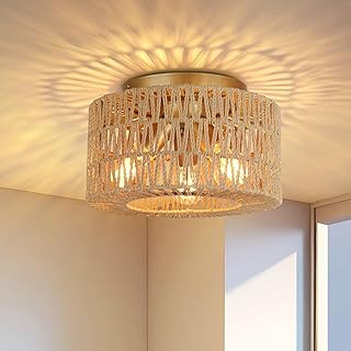 FRIDEKO HOME Deckenlampe Boho,3 Flammig Deckenleuchte Vintage mit Rattan Lampenschirm Hängelampe…