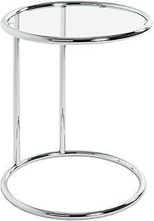 HAKU Möbel Beistelltisch Chrom, Metall, Sicherheitsglas – Maße: H 55 cm x Ø 45 cm, Style: Modern