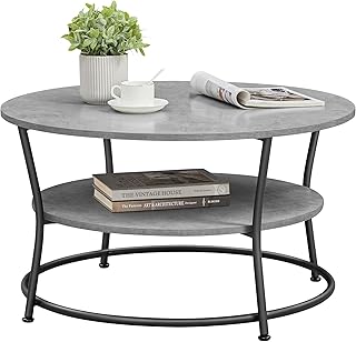 VASAGLE Couchtisch rund, Wohnzimmertisch, Sofatisch mit Ablage, einfacher Aufbau, Metall, Industr…