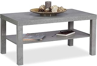 Relaxdays Couchtisch Betonoptik, mit Ablage, niedriger Tisch, für Wohnzimmer, HxBxT 45 x 90 x 55…