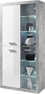 STONE Kommode mit Schubladen in Beton Optik, Weiß Hochglanz – Moderne Kommode mit viel Stauraum …