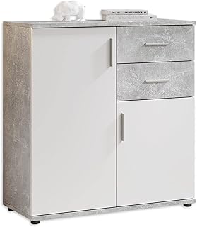 Stella Trading BOBBY Kommode in Beton-Optik, Weiß – Modernes Sideboard mit viel Stauraum für Ih…