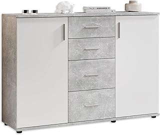 Stella Trading BOBBY Kommode in Beton-Optik, Weiß – Modernes Sideboard mit viel Stauraum für Ih…