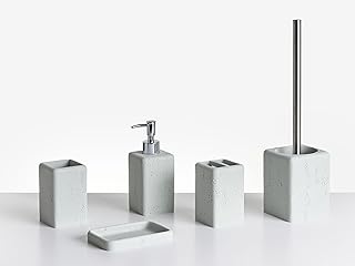 Badaccessoires Set 5-teilig Kunstharz hellgrau Betonoptik Bad-Zubehör Vilcanota