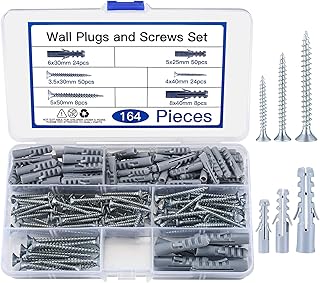 164 Stk Schrauben und Dübel Set (82 x Schlagdübel, 82 x Gipskarton Schrauben), Mauerwerksziegel…