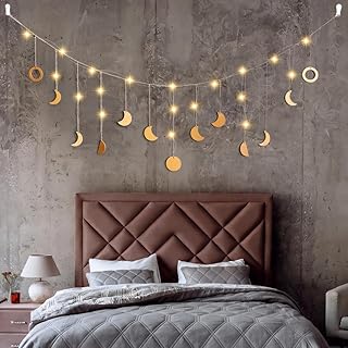 O-Kinee Mondphasen Girlande,Wanddeko Boho,Mondlampe Ramadan Deko,Mond Girlande Aesthetic Room Dec…