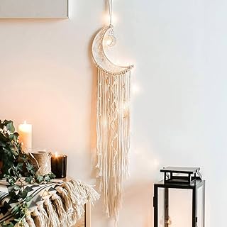Makramee Wandbehang Mond Traumfänger mit LED Licht Handgefertigt Gewebte Dreamcatcher Boho, Haus…