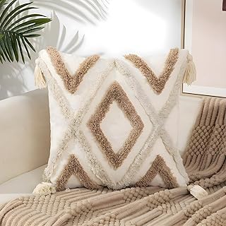 YULUOSHA Dekorative Boho Kissenbezug,Boho Kissen Beige Deko Baumwolle Dekokissen Marokko getuftet…