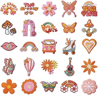 25Pcs Hippie Bügelflicken Boho Peace Zeichen Stickerei Flicken Zum Aufbügeln Patches Bügelbild…