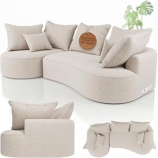 Juskys Sofa Tirano – Bouclé Creme, Ecksofa mit L-Form, mit Rücken- & Dekokissen, 4-Sitzer Eckco…
