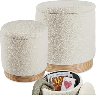 tectake® 2er Set Hocker mit Stauraum, Bouclé Teddy Stoff Scandi Sitzhocker, Pouf, Polsterhocker…