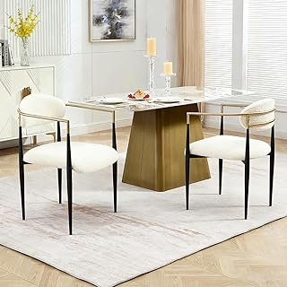 Esszimmerstühle 2er Set mit Rückenlehne Moderne Küchenstühle aus Bouclé Stoff mit Metallbein…