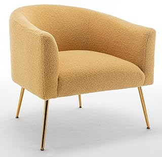 Moderner Sherpa Sessel, gepolsterter gemütlicher Fasssessel mit Metallbeinen, Bouclé-Stoff-Arml…