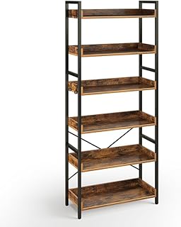 Rolanstar Bücherregal mit 6 Ebenen & 4 Haken, Holzregal mit Kantenschutz & offenes Regal, Standr…