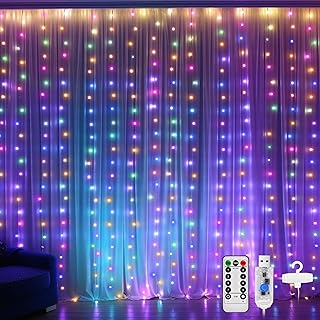 3Mx3M 300 LED Lichtvorhang, USB Vorhang Lichterkette Dekorativ mit 8 Lichtmodi Fernbedienung und …