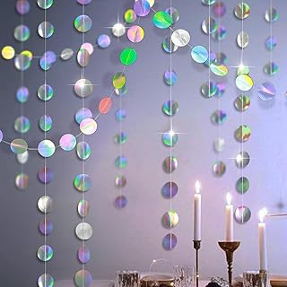 52 Ft Bunt Glitzer Papier Circle Dots Garland,4 Stücke Hängende Iridescent Runde Garland für G…